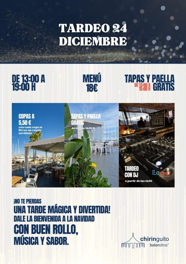 El planazo que estabas buscando: el tardeo con buen rollo, música y sabor 1 Imagen: Disfruta del tardeo la víspera de Navidad en el Chiringuito Club Naútico Dénia