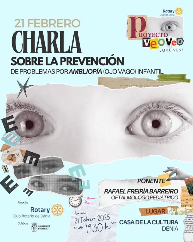 Club Rotary Dénia organiza una charla sobre la prevención del 'ojo vago' infantil 1 Imagen: Cartel charla «Veo veo ¿qué ves?»