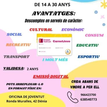 Jóvenes de Dénia pueden acceder a más servicios con el Carnet Jove