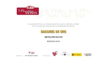Premio Bacchus de oro 2025 para Bodegas Xaló