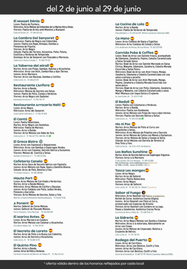 Imagen: Restaurante participantes en las IX Jornadas de arroces de Dénia