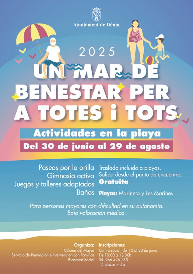 'Un mar de benestar': el nuevo programa de actividades en la playa de Dénia para personas mayores 2 Imagen: Cartel 'Un mar de benestar'