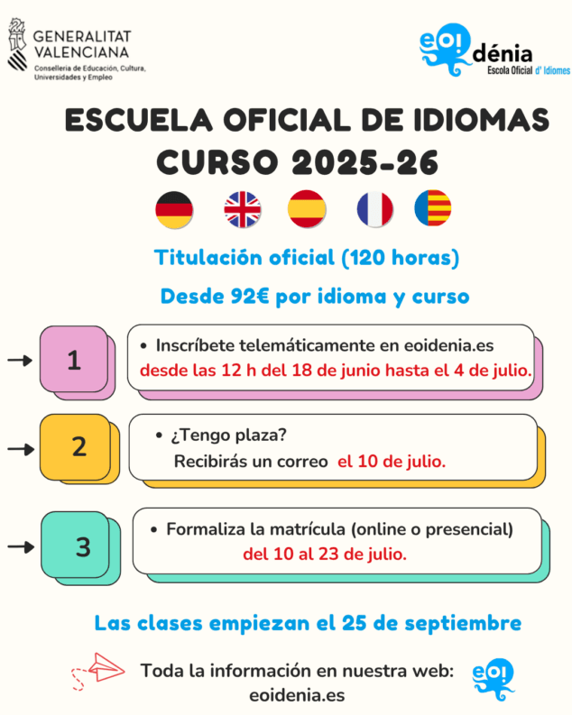Imagen: Información de la EOI para el curso 2025-2026