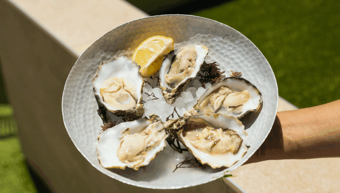 Ostras al natural recién abiertas
