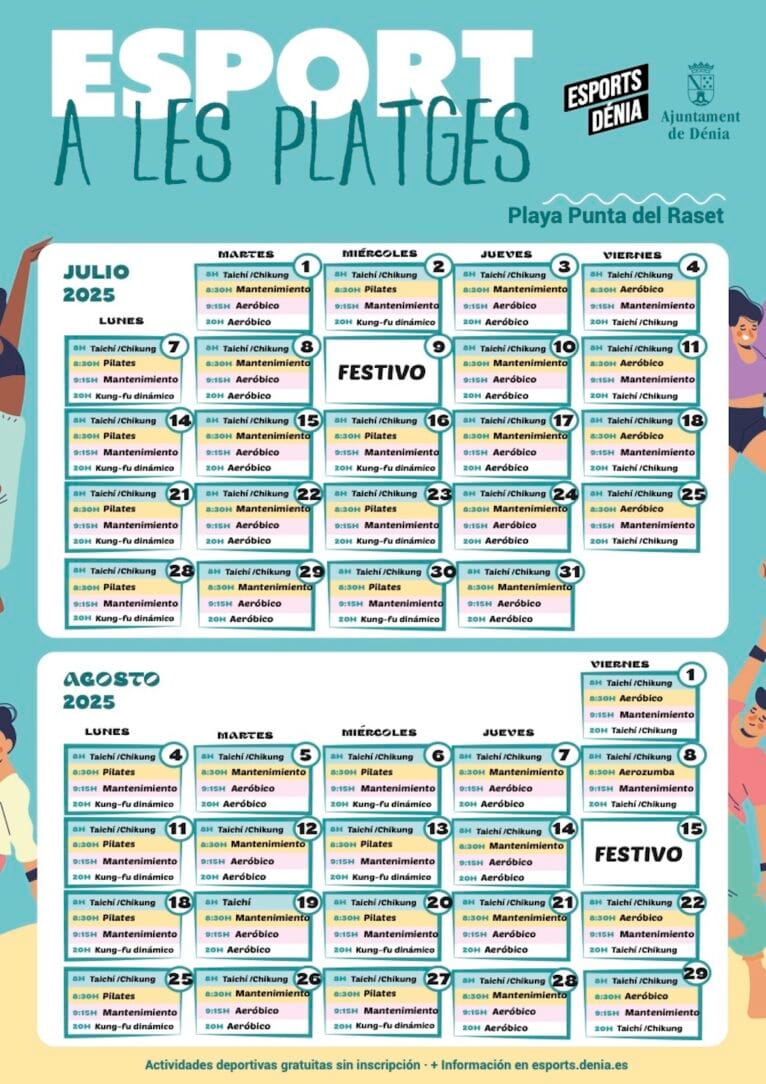 Programación de deporte en la playa Punta del Raset