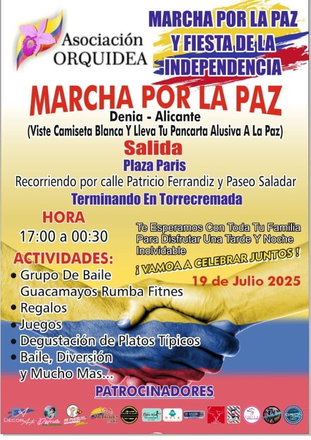La Asociación Orquídea organiza en Dénia una marcha por la Paz y Fiesta de la Independencia 1 Imagen: Cartel Marcha por la Paz en Dénia