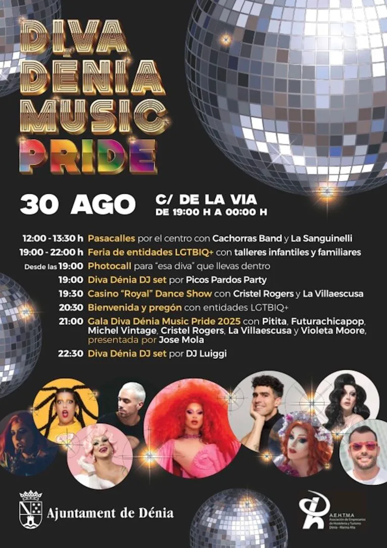 Cartel con la programación del Diva Dénia Music Pride