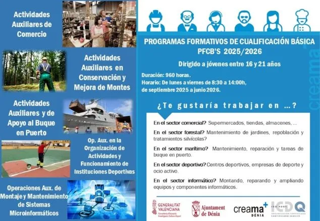 Imagen: Creama-Dénia abre la matrícula de los Programas Formativos de Cualificación Básica con un nuevo itinerario adaptado a personas con diversidad funcional y cinco programas consolidados