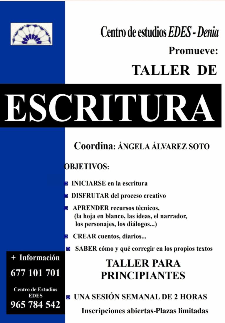 Taller de escritura creativa con Centro de Estudios EDES - Dénia