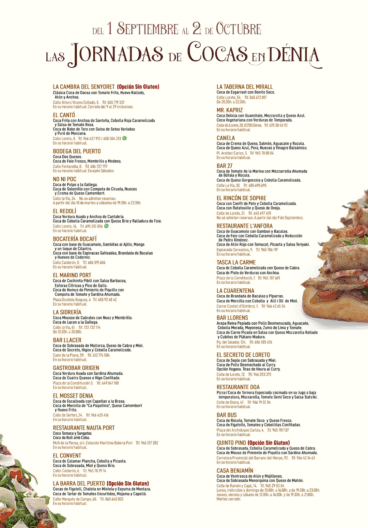 Variedad de cocas en los restaurantes de Dénia para Jornadas de Cocas 2025