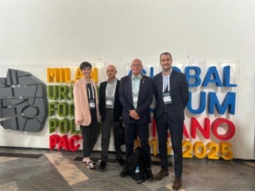 El alcalde y el técnico de Relaciones Internacionales de Dénia con el concejal de Turismo y los puntos focales del proyecto de Parma, Marco Bossi y Carlotta Beghi