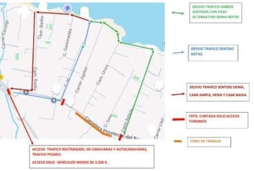 Plano de los cortes y desvíos en Les Rotes