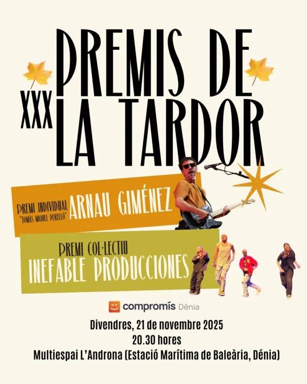 Imagen: La música comprometida de Arnau Giménez y el arte educativo de Inefable Producciones, protagonistas de los Premis de la Tardor 2025