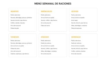 Menu semanal de raciones en gastropaella