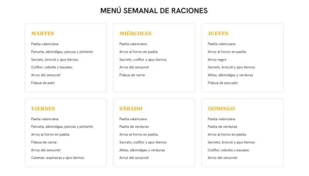 La forma más fácil de disfrutar una paella perfecta en Dénia sin encender el fuego 12 Imagen: Menu semanal de raciones en gastropaella