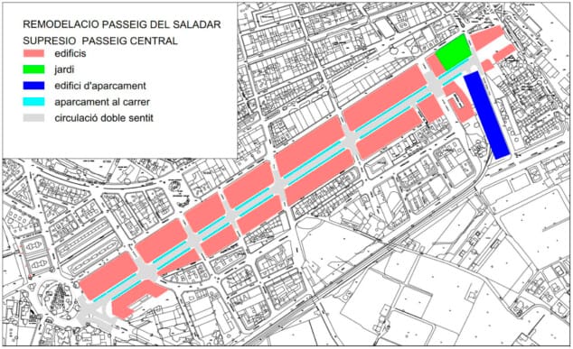 Imagen: Remodelación del paseo del Saladar que propuso Compromís y donde se observa la ubicación del parking en altura