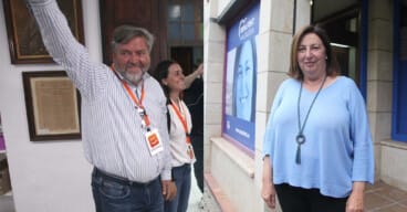 A la izquierda, Rafa Carrió y María José García, de Compromís. A la derecha, Pepa Font, líder del PP Dénia