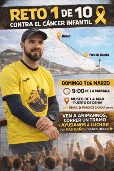 Cartel del reto contra el cáncer infantil en Dénia