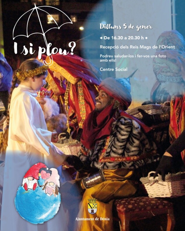 Imagen: Cartel informativo con la alternativa organizada para recibir a los Reyes Magos en Dénia ante la suspensión de la cabalgata por la previsión de lluvia