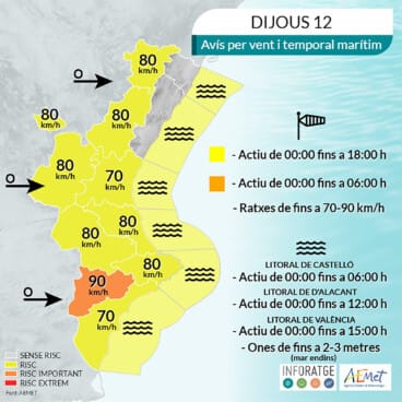Avisos activos en la Comunitat Valenciana hoy, jueves 12 de febrero 2026