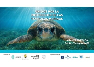 Cartel oficial de la Alianza Tortuga que anuncia la unión entre Dénia y el Parque Nacional Tortuguero para la protección de las tortugas marinas