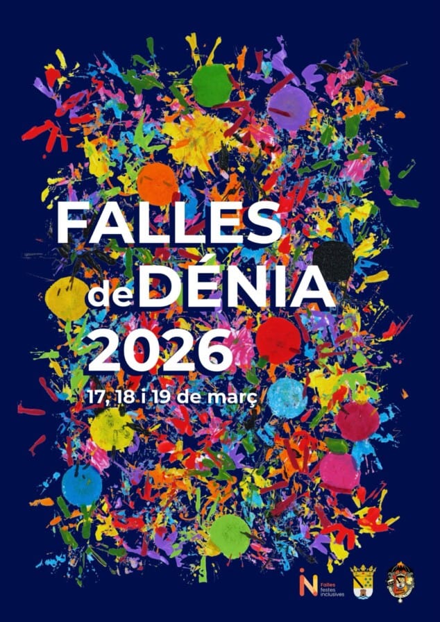 Imagen: Cartel oficial de las Fallas 2026 de Dénia, una obra colectiva creada por la asociación Cerebrum con un marcado carácter inclusivo