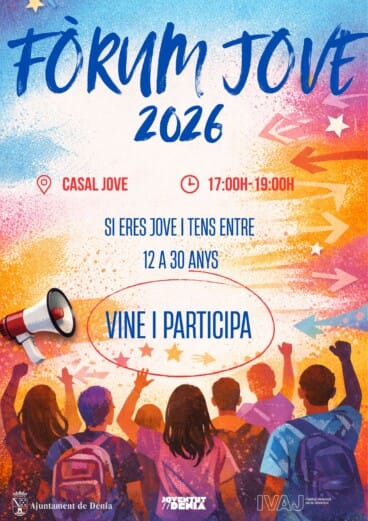Cartel oficial del Fòrum Jove 2026 organizado por el Ayuntamiento de Dénia