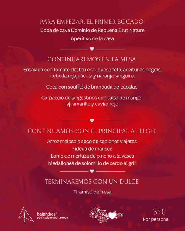Restaurante Balandros celebra San Valentín con un menú especial frente al mar 2 Imagen: Celebra San Valentín 2026 con un menú completo en Restaurante Balandros