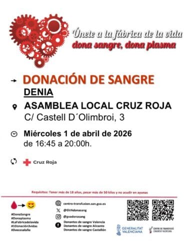 Cartel de la jornada de donación de sangre en Dénia el 1 de abril de 2026