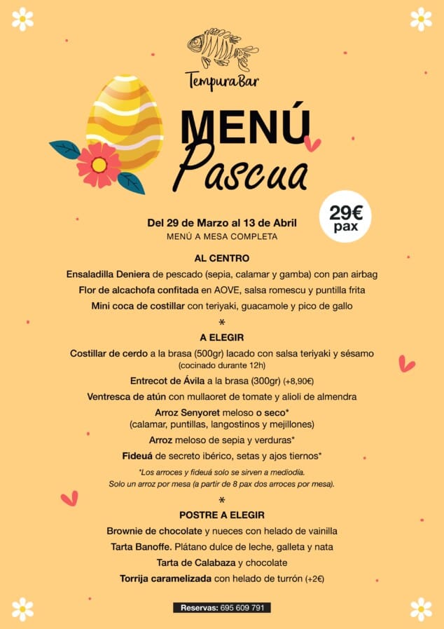 Imagen: Menú de Pascua 2026 en Tempura Bar Dénia