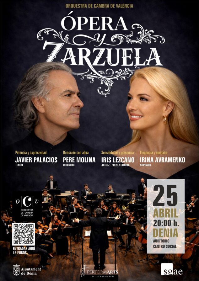Imagen: Cartel promocional de la Gala de Ópera y Zarzuela en Dénia con Javier Palacios e Irina Avramenko