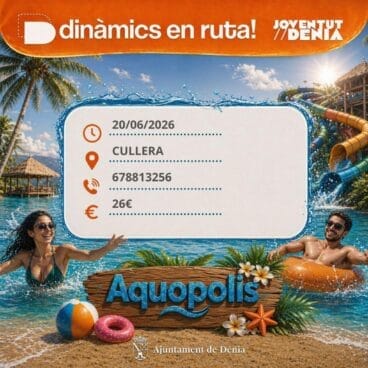 Cartel promocional de la salida a Aquopolis Cullera organizada por Joventut Dénia