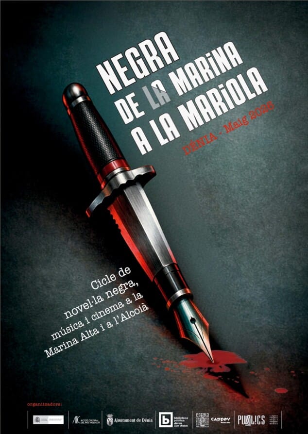 Dénia, el futuro paraíso para los amantes de la novela negra en valenciano 1 Imagen: El cartel de «Negra de la Marina a la Mariola» anuncia las actividades de mayo