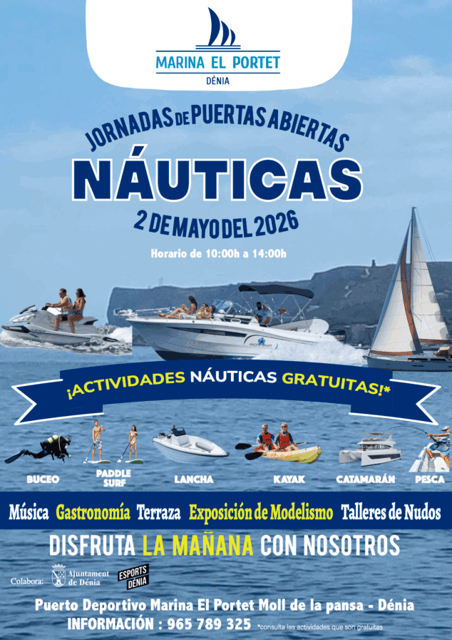 Marina El Portet de Dénia celebra el 2 de mayo una jornada náutica gratuita para toda la familia 1 Imagen: Jornada Náutica Marina El Portet Dénia 2026 Actividades Gratis Deportes Acuáticos Familia