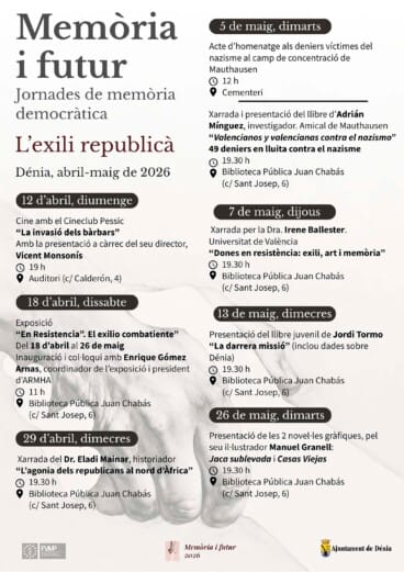 Programación de las jornadas ‘Memòria i futur’ de Dénia 2026