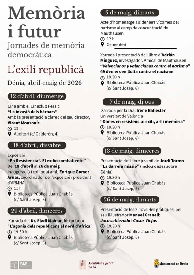 Imagen: Programación de las jornadas 'Memòria i futur' de Dénia 2026