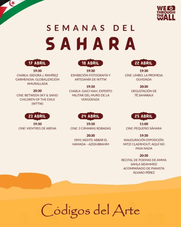 Imagen: Cartel informativo de las Semanas del Sahara con el calendario de actividades culturales previstas para abril.