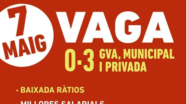 cartel de la huelga convocada por intersindical valenciana el 7 de mayo en escuelas de 0 a 3 anos