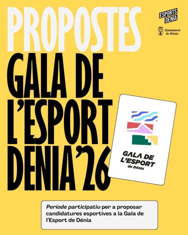 Imagen: Imagen del cartel oficial de la Gala del Deporte de Dénia 2026 con texto sobre el periodo de propuestas.