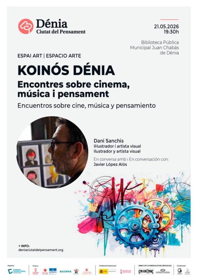 Imagen: Cartel del evento Koinós Dénia con foto de Dani Sanchis e información del encuentro el 21 de mayo