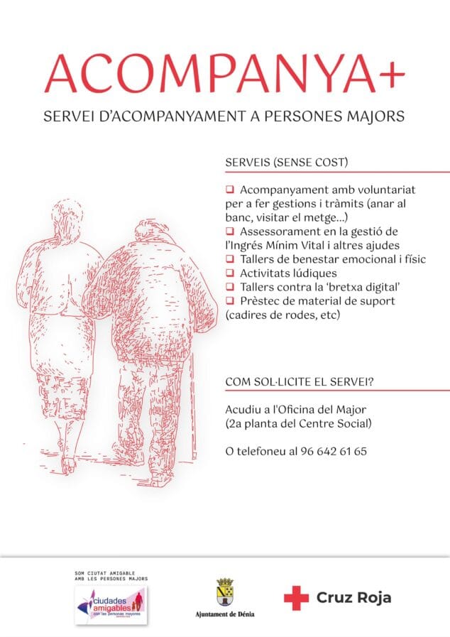 Imagen: Cartel del programa 'Acompaña+' con servicios para personas mayores.