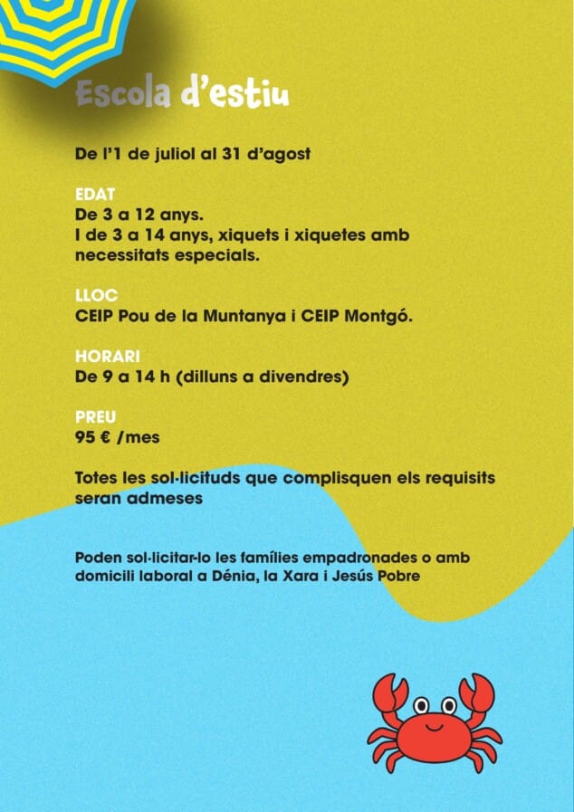 Dénia presenta su programa de verano 2026 para la conciliación familiar 2 Imagen: Información de la escuela de verano 2026 de Dénia
