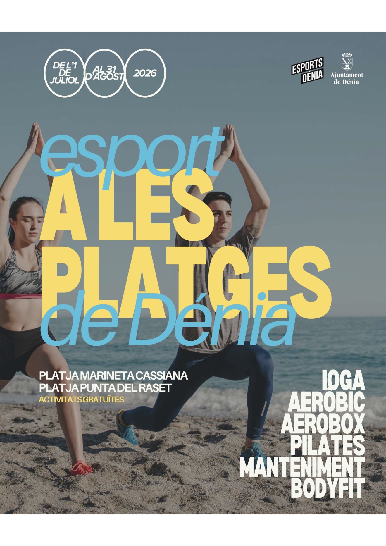 Cartel promocional del programa deportivo estival en las costas de Dénia