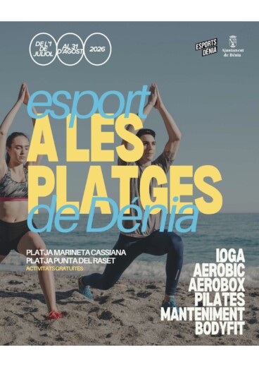 Cartel promocional del programa deportivo estival en las costas de Dénia