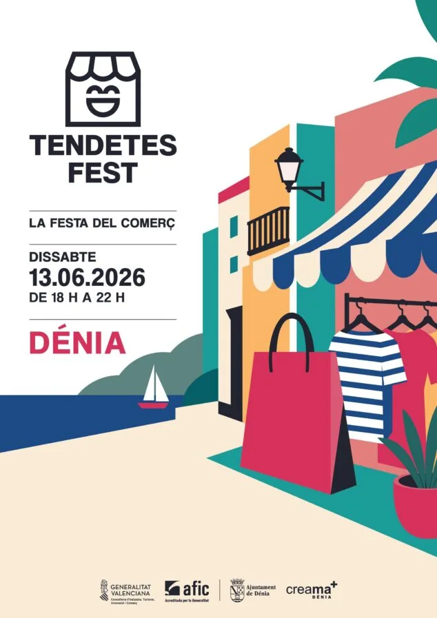 Imagen: Cartel de Tendetes Fest Dénia con fecha 13 de junio de 2026 y logos de Generalitat, AFIC, Ajuntament de Dénia y Creama.