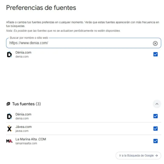 Configura Google para que Dénia.com sea tu fuente de noticias preferente 1 Imagen: Configura tu preferencia de fuente como Dénia.com