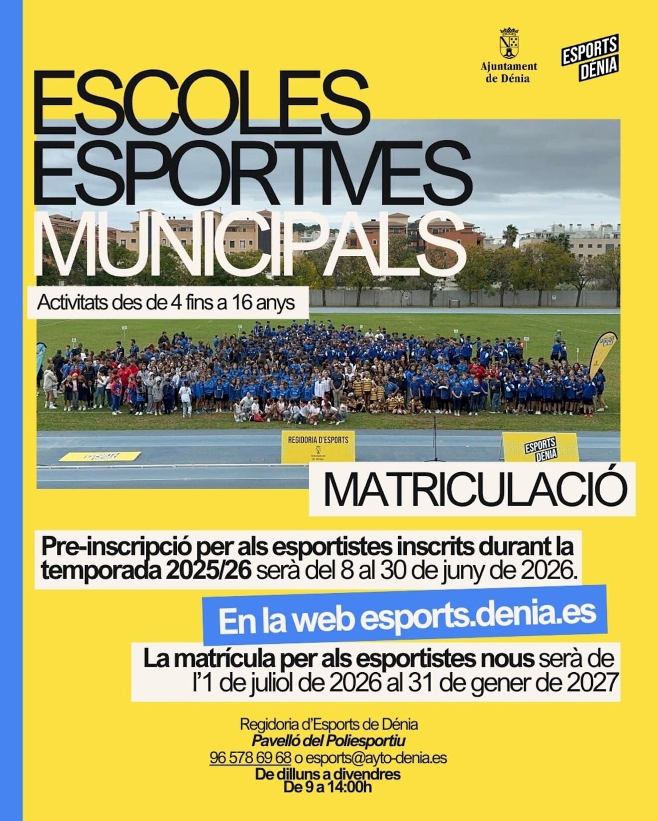 Dénia abre los plazos de inscripción para la temporada deportiva 2026-2027