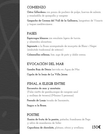 Peix & Brases Menú El Recorrido Gastronómico por 130€