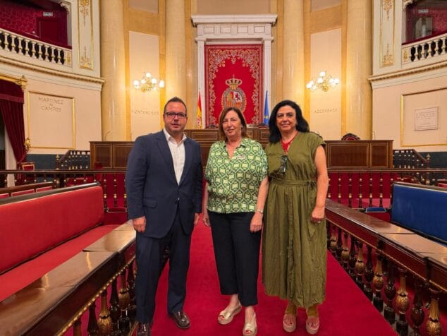 Imagen: Pepa Font y otros dos políticos posan en una sala institucional, probablemente el Senado de España.