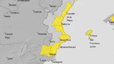 Avisos ativos na Comunidade Valenciana, sábado, 25 de julho de 2026